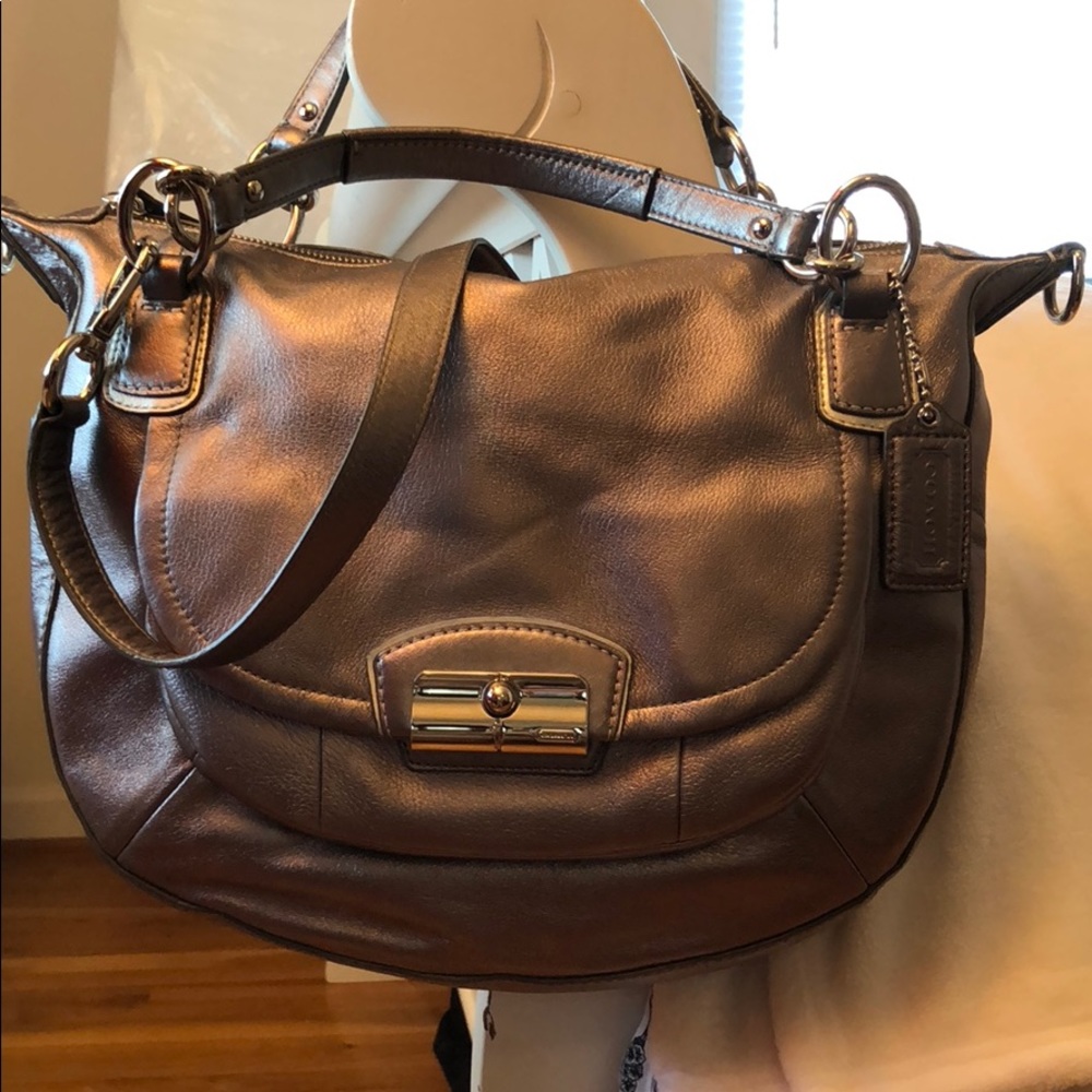 COACH Kristin Metallic Leather Round Satchel